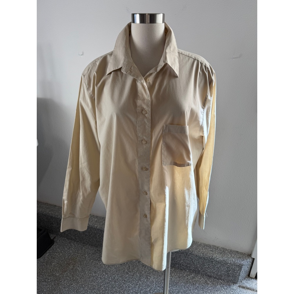 Foxcroft Womens Plus 20W Tan Khaki Wrinkle Free Button Up Shirt  Long Sleeve Top